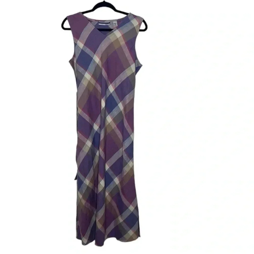 Amanda Smith linen sleeveless vintage midi dress size 12 NWOT